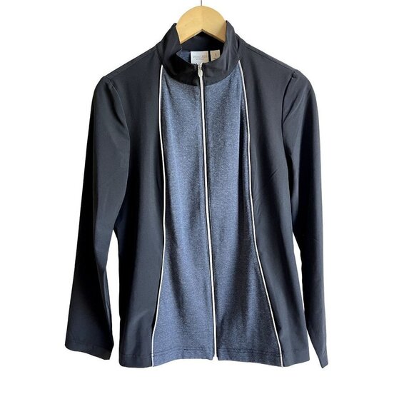 Chico's Weekends Charcoal Gray Black Full Zip Lightweight Jacket Size 1/Medium - Picture 1 of 6
